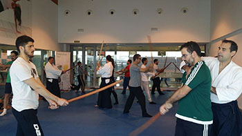 Aikido, imagen de una clase de esta disciplina de artes marciales